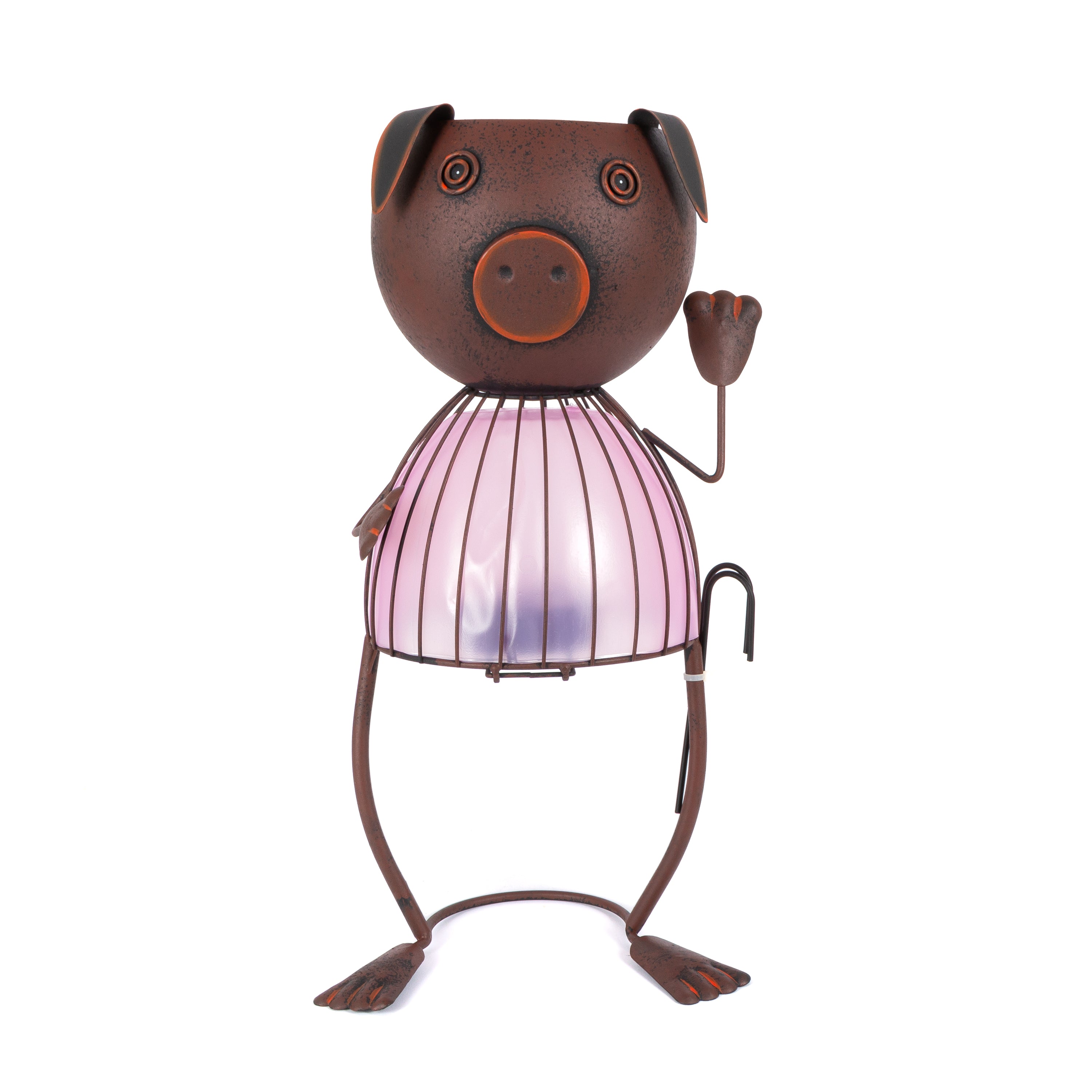 20.87 Inch Pink Solar Garden Metal Pig Planter